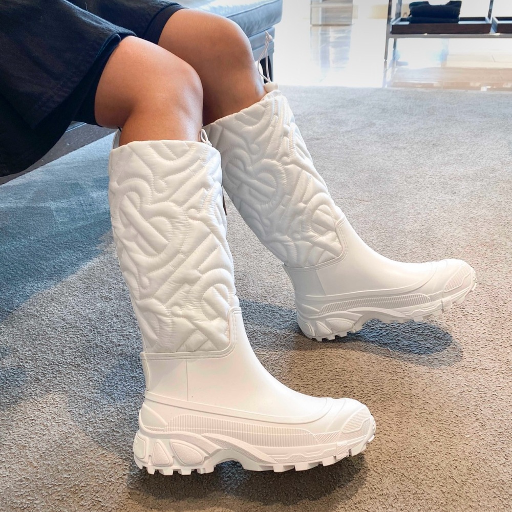 Burberry White Monorgram  Women's rain Boots